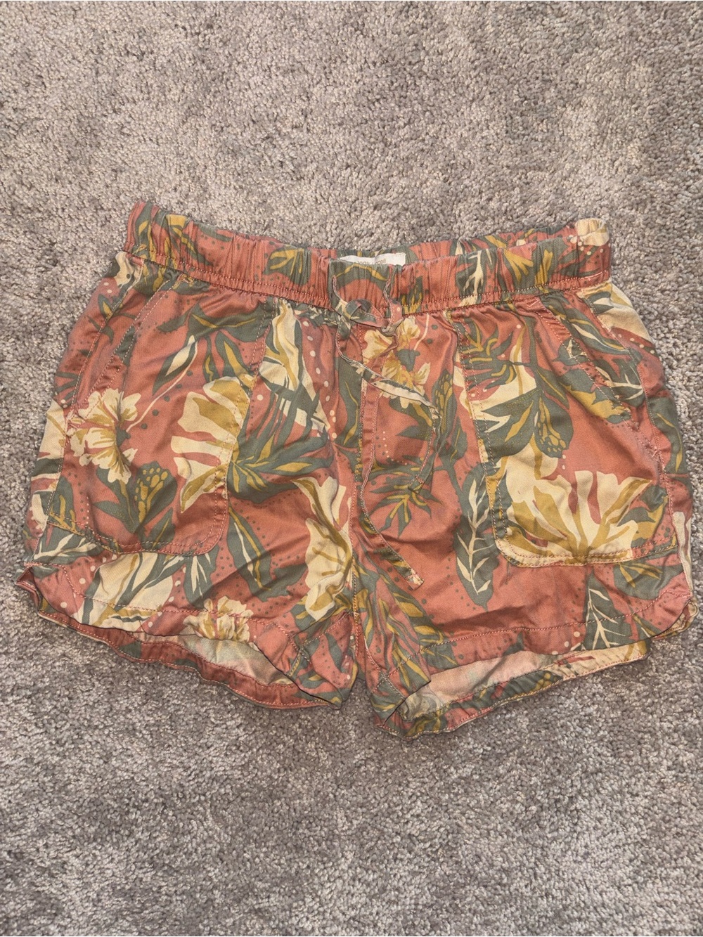 Cynthia Rowley 100% Lyocell Tropical Floral Drawstring Shorts Earthy Small